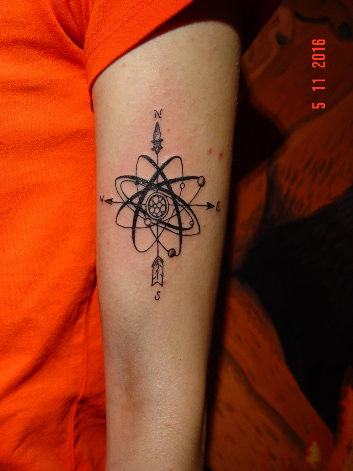 Kompass mit Planetensystem als Tattoo
